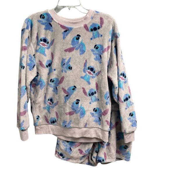 Disney Stitch Fleece 2 Piece Short Pajama Lounge Set Size Medium AOP Casual - Picture 1 of 3
